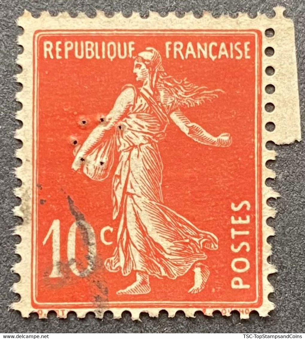 FRA0138Uap3 - Type Semeuse Camée - 10 C Dark Red Used Perforated Stamp - Type IA - 1907 - France YT 138a - 1906-38 Semeuse Camée
