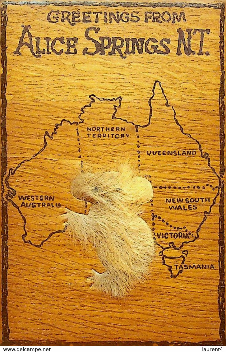 (Booklet 129) Australia - NT- Alice Springs - Wooden Postcard With "koala" Fur - Alice Springs