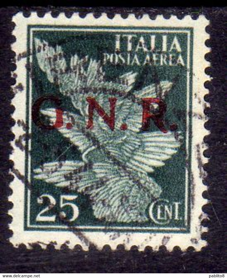 ITALIA REGNO ITALY KINGDOM RSI POSTA AEREA GNR AIR MAIL CENT. 25c USATO USED OBLITERE' - Luftpost