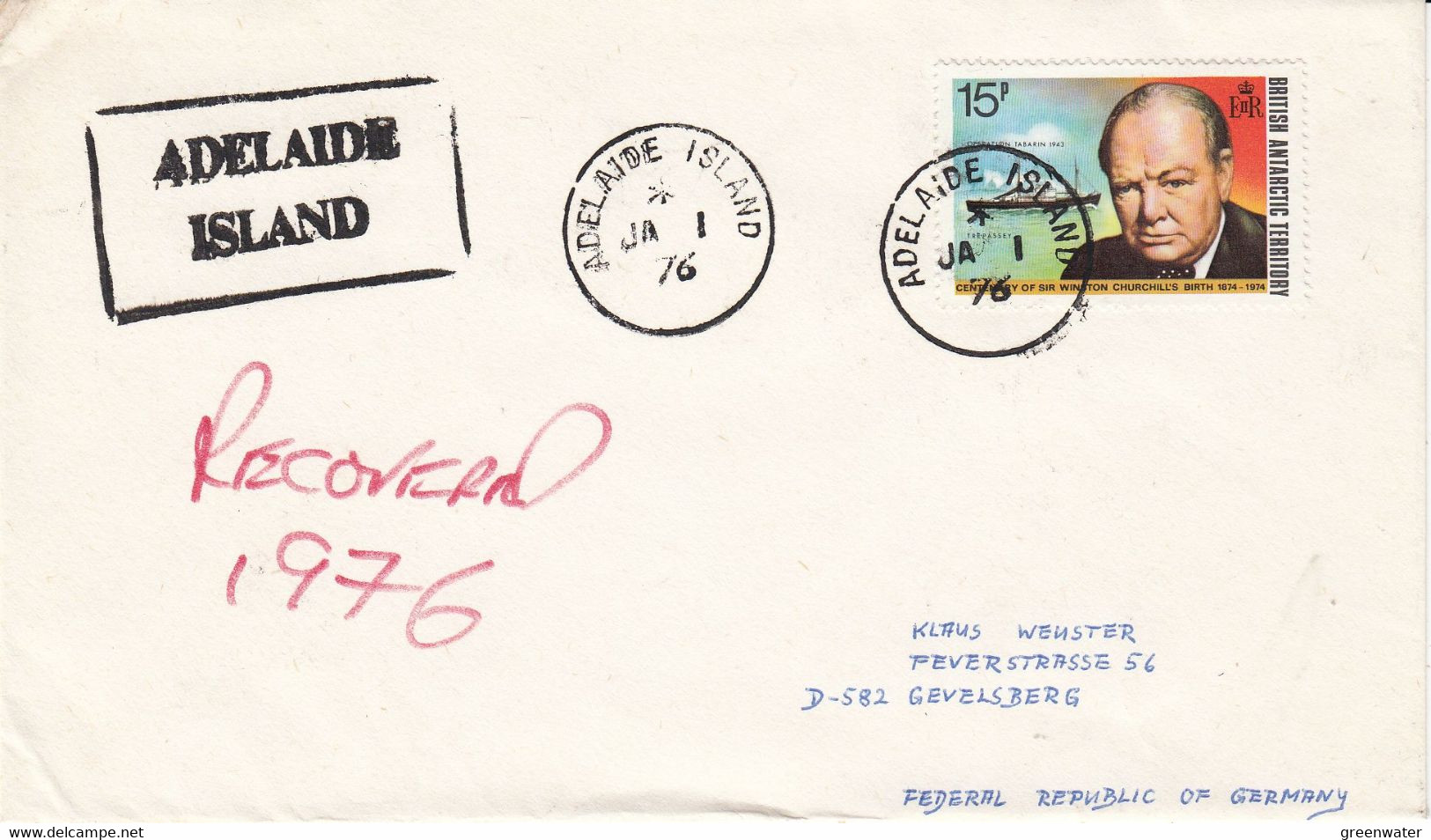 British Antarctic Territorry (BAT) 1976 Recovered Cover Adelaide Island Ca Ja 1 76 (52409) - Covers & Documents