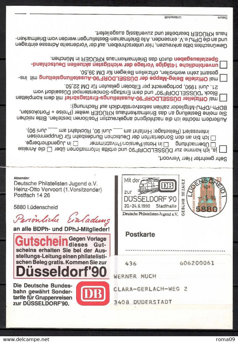 BRD, MiNr. PP 167 D2/001, Düsseldorf '90; Von Lüdenscheid Nach Duderstadt; B-1697 - Cartes Postales Privées - Oblitérées