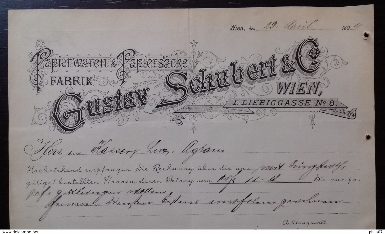 Paper Goods & Paper Bags Factory - Gustav Schubert & Co., Wien 1894. Papierwaren & Papiersacke Fabrik - Otros & Sin Clasificación