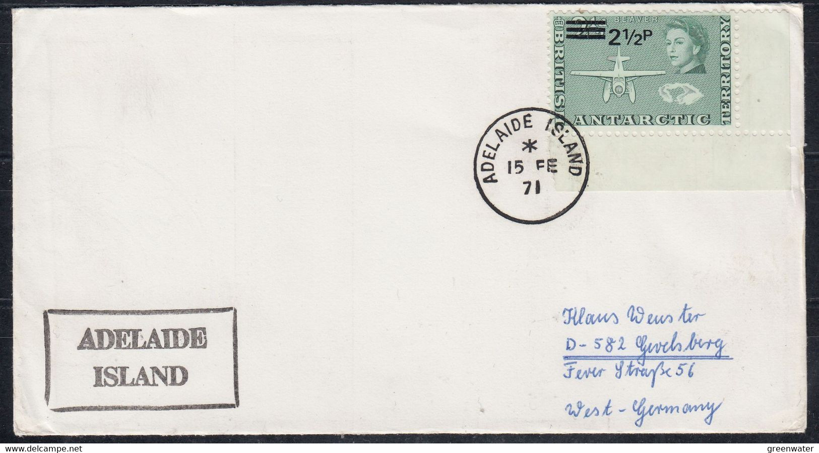 British Antarctic Territorry (BAT) 1971 Cover Ca Adelaide Island 15 FE 71 (52415) - Covers & Documents