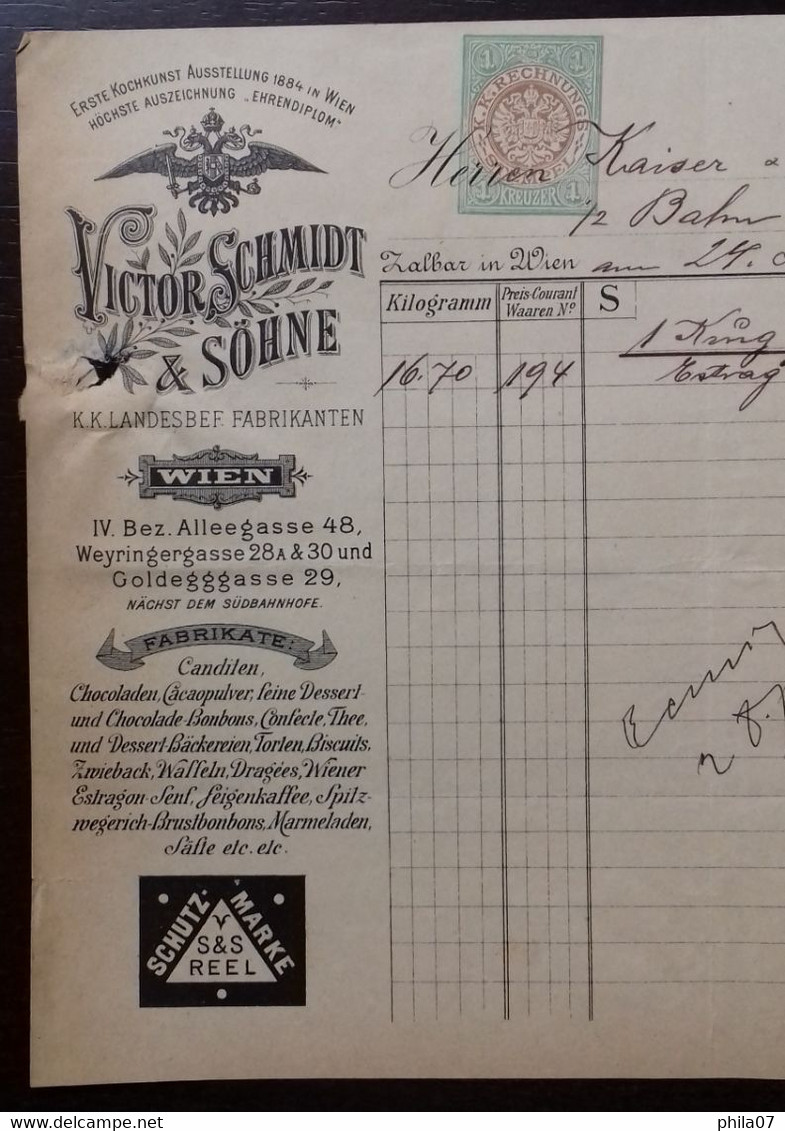 Candy Manufacturer: Chocolate - Victor Schmidt & Sohne, 1894, Wien. - Other & Unclassified