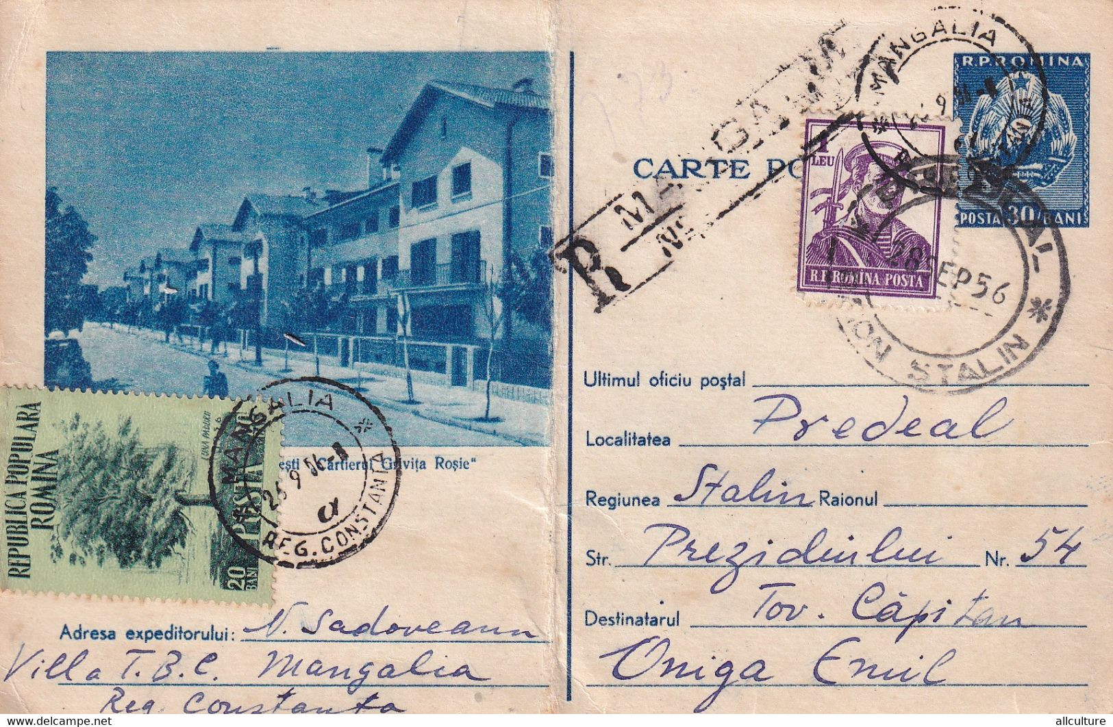 A7938- ROMANIAN PEOPLE'S REPUBLIC, REGISTRED LETTER, MANGALIA 1956 STAMPED STATIONERY - Postwaardestukken
