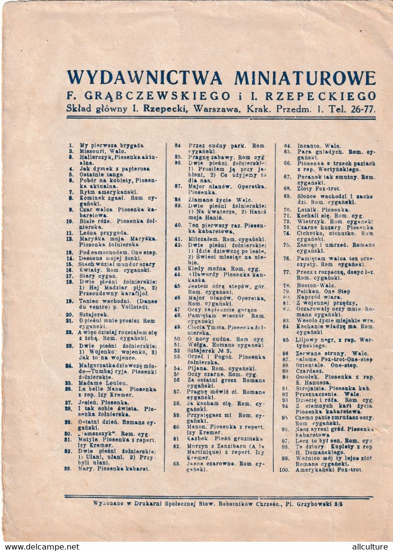 A7946- ODEJDZ PRECZ ROMANS CYGANSKI SONG, STANISLAW GRUSZCZYNSKI TENOR,NAKLAD I.RZEPECKIEGO, WARSAW POLAND MUSICAL NOTES - Affiches & Posters