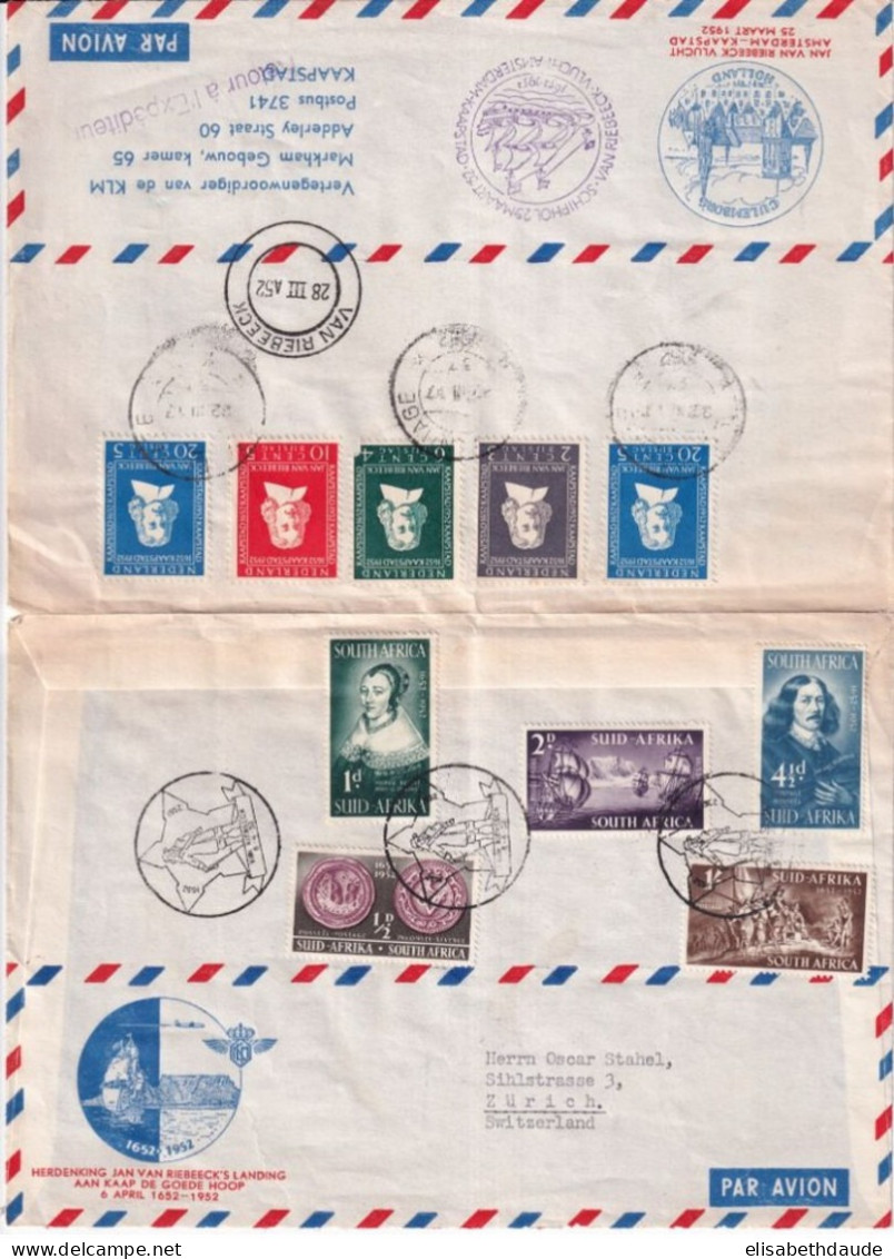 1952 - NEDERLAND / SOUTH AFRICA - ENVELOPPE VOL POSTE AERIENNE SPECIAL KLM "JAN VAN RIEBEECK" AMSTERDAM / LE CAP - Luftpost