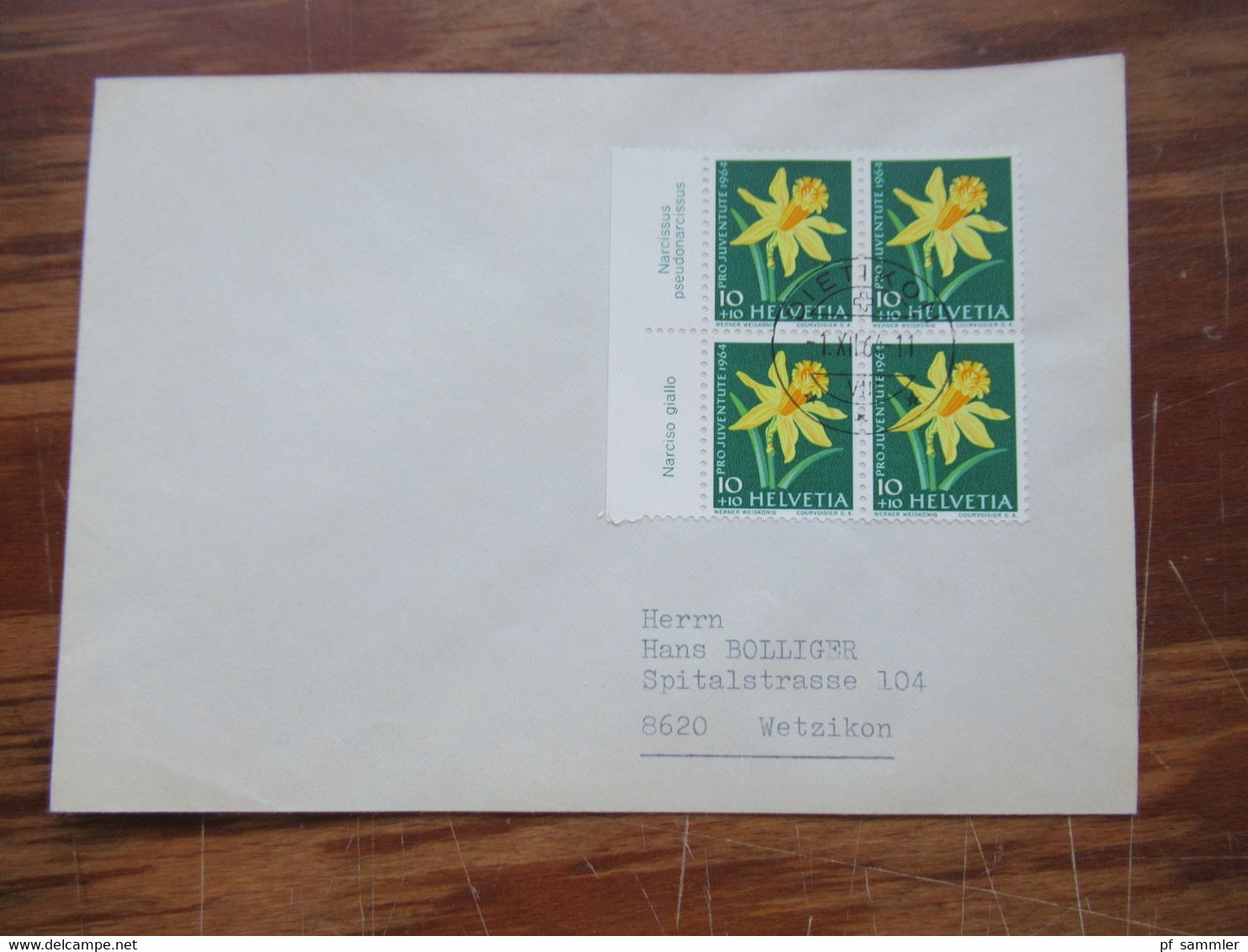 Schweiz FDC 1.12.1964 Pro Juventute Blumen Nr. 804 / 807 Jeweils Als 4er Block Mit Bogenrand Mit Blumennamen - Brieven En Documenten