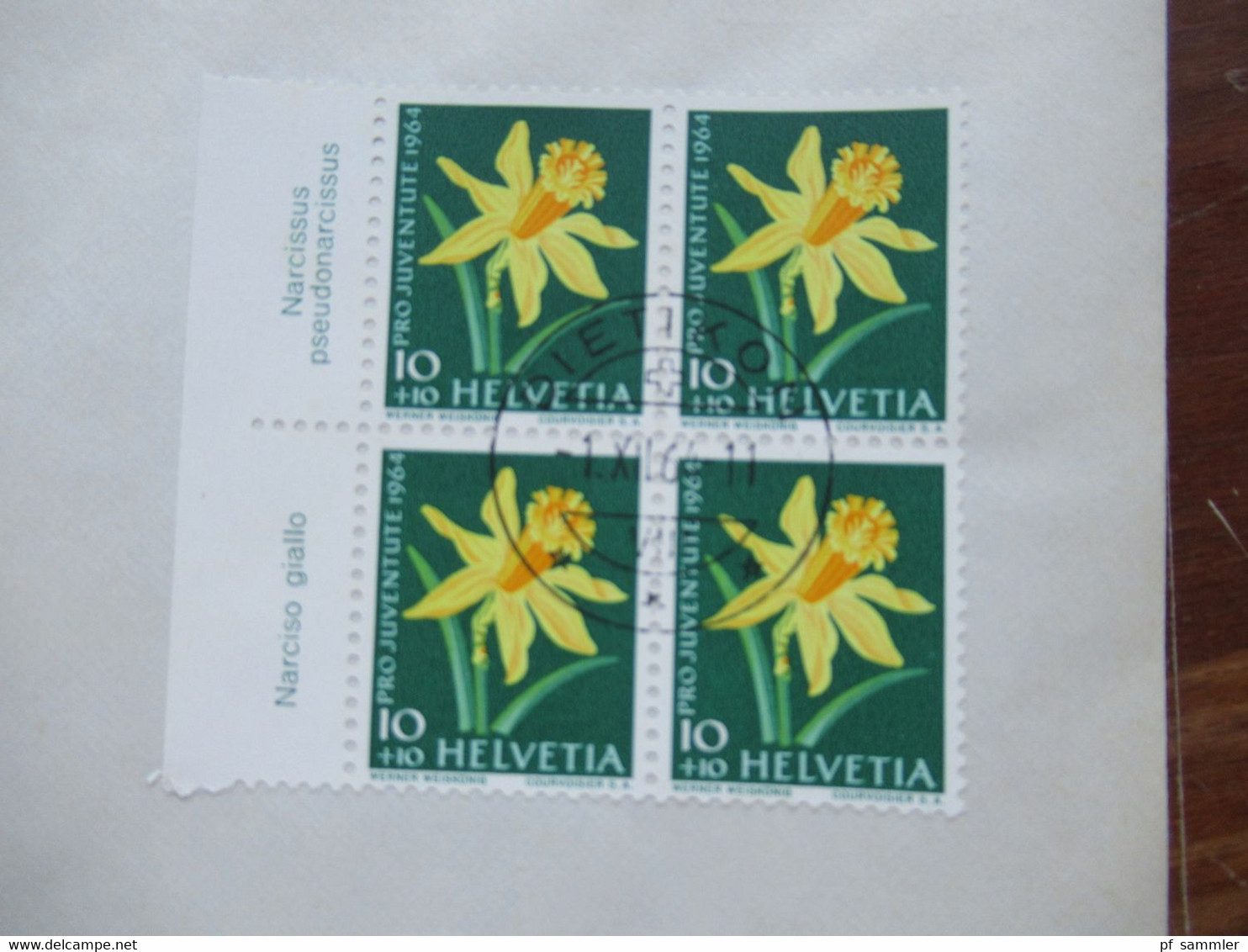 Schweiz FDC 1.12.1964 Pro Juventute Blumen Nr. 804 / 807 Jeweils Als 4er Block Mit Bogenrand Mit Blumennamen - Brieven En Documenten