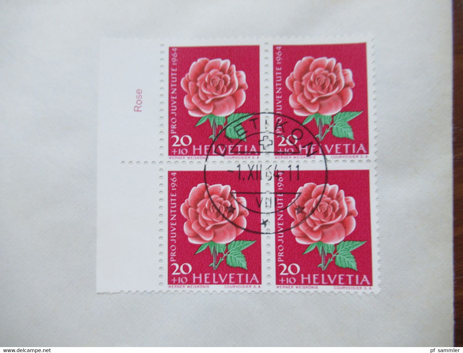 Schweiz FDC 1.12.1964 Pro Juventute Blumen Nr. 804 / 807 jeweils als 4er Block mit Bogenrand mit Blumennamen