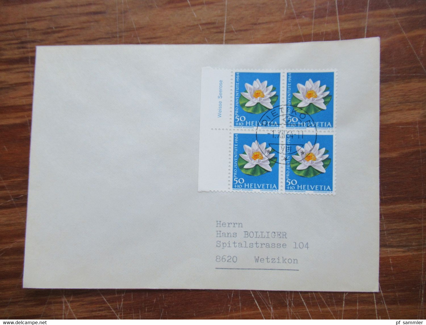 Schweiz FDC 1.12.1964 Pro Juventute Blumen Nr. 804 / 807 jeweils als 4er Block mit Bogenrand mit Blumennamen