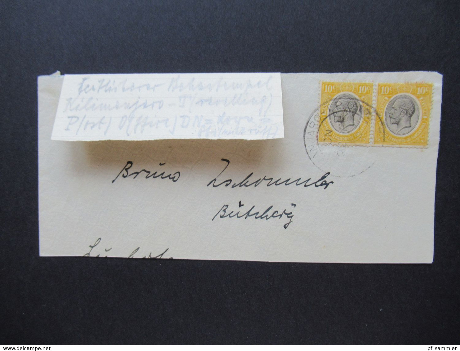 GB Kolonie Uganda 1934 Großes Briefstück Mit Stempel Kilimanjaro T.P.O. DN Travelling Post Office - Kenya & Ouganda