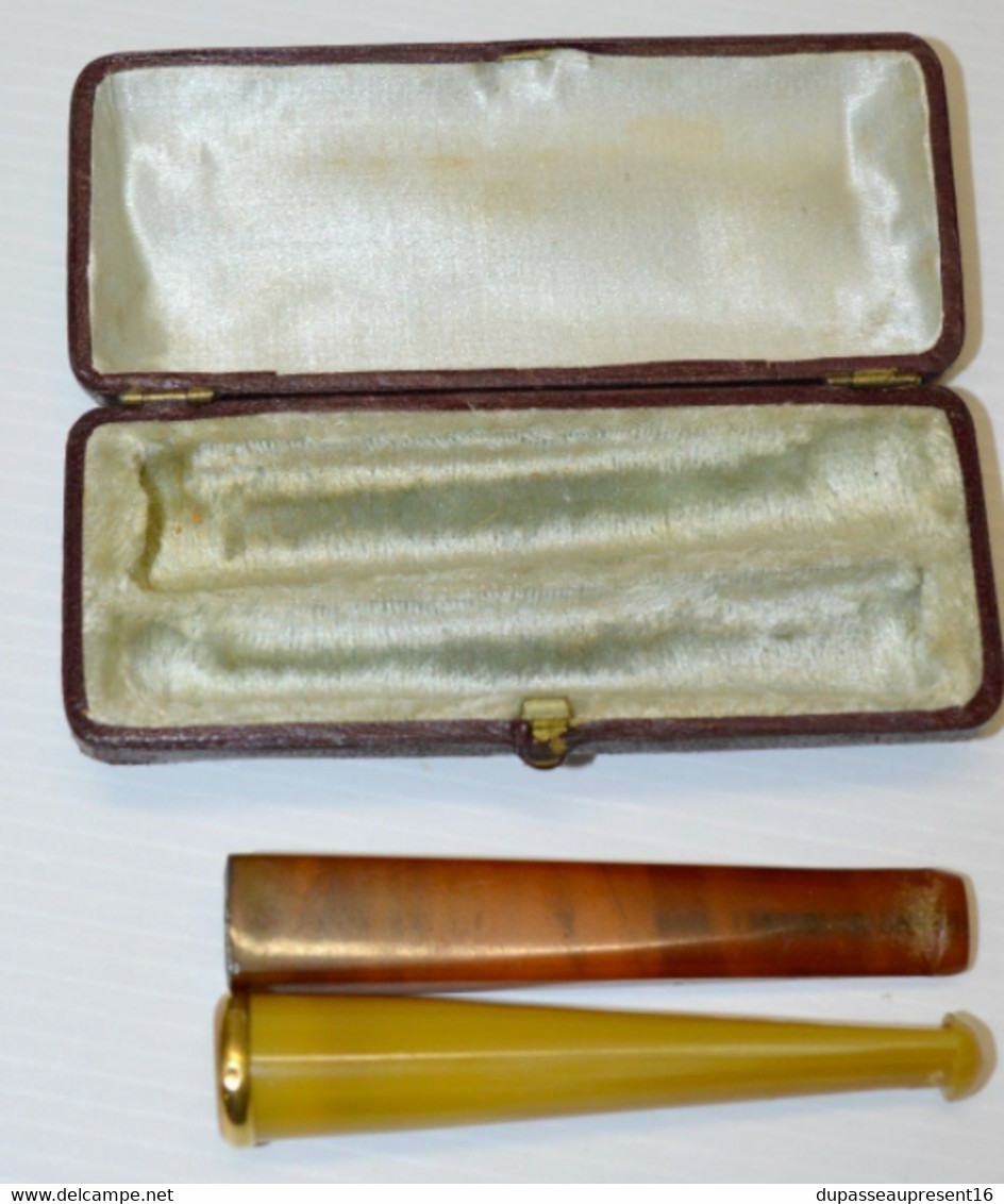 FUME CIGARETTE Et FUME Petit Cigare Anciens Bague Or Tête D'aigle Dans écrin Collection Objets Du Fumeur Vitrine - Sigarettenhouders