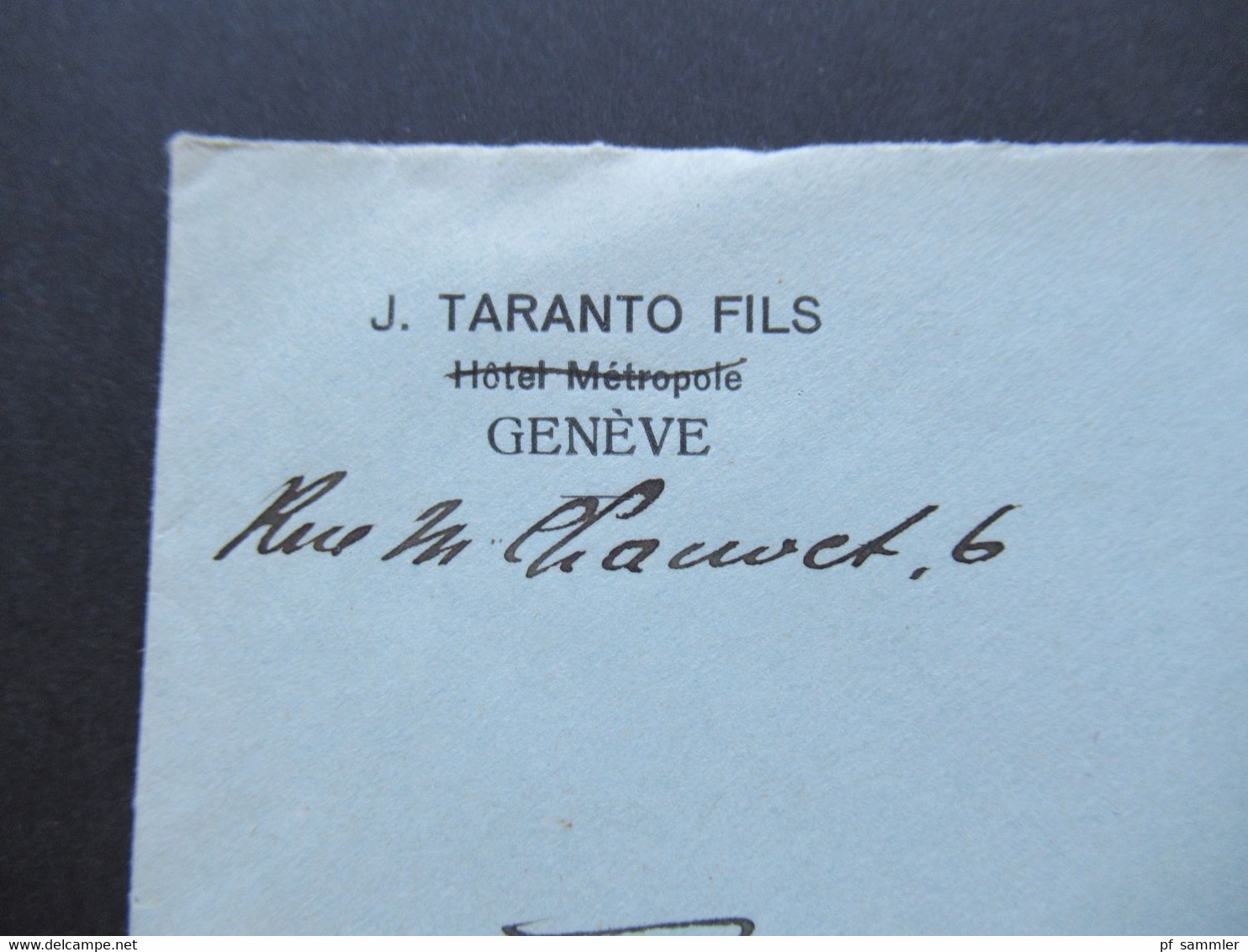 Schweiz 1918 MiF Umschlag J. Taranto Fils Hotel Metropole (durchgestrichen) Geneve Nach St. Gallen - Lettres & Documents