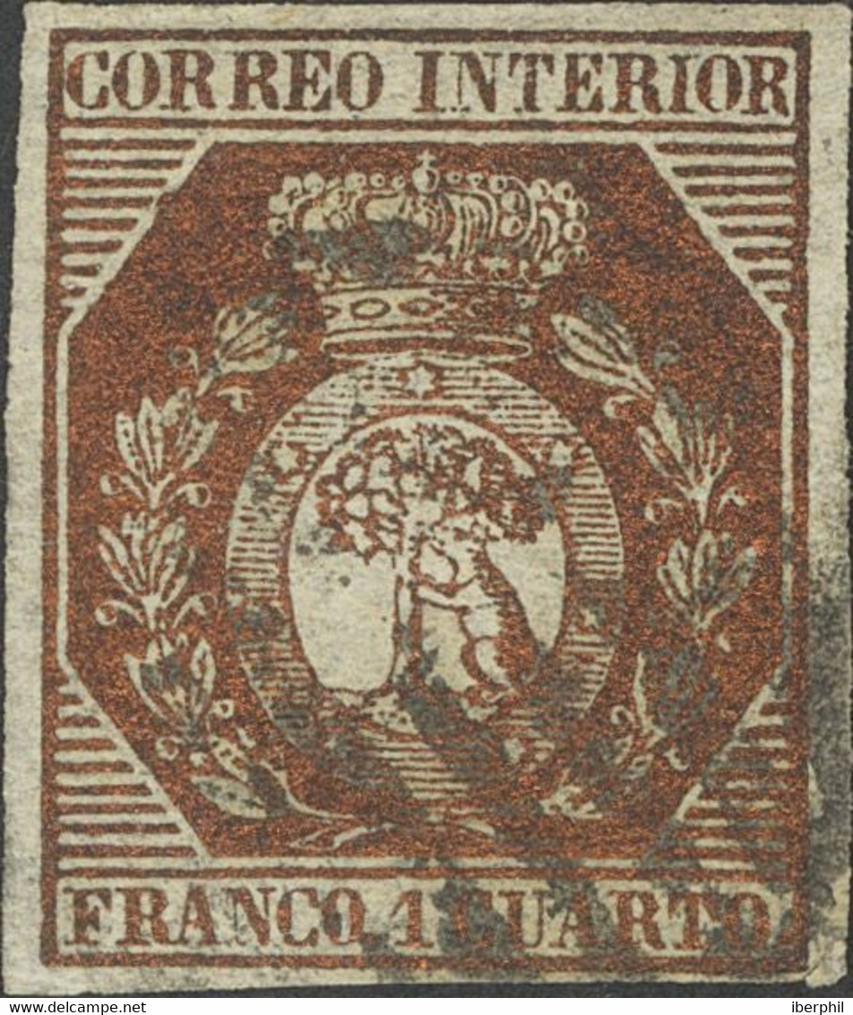 º22. 1853. 1 Cuarto Bronce Dorado. Color Intenso Y Grandes Márgenes. MAGNIFICO. Cert. CEM. - Other & Unclassified