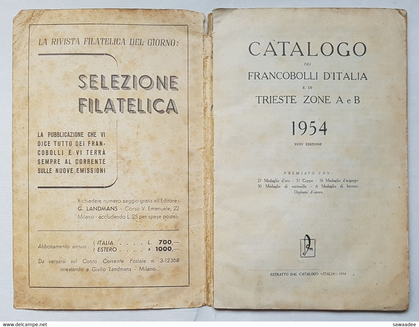 CATALOGUE LANDMANS - CATALOGO DEI FRANCOBOLLI D'ITALIA E DI TRIESTE ZONE A E B - 1954 - Italie