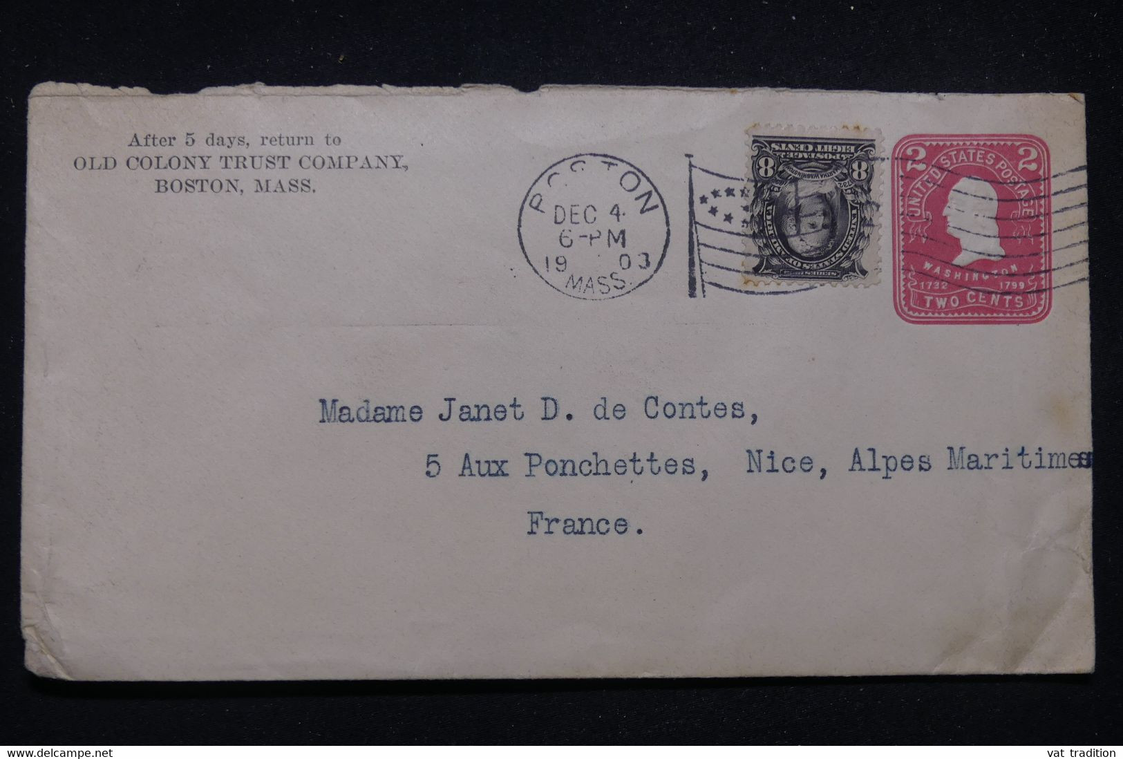 ETATS UNIS - Entier Postal + Complément De Boston Pour La France En 1903  - L 99291 - 1901-20