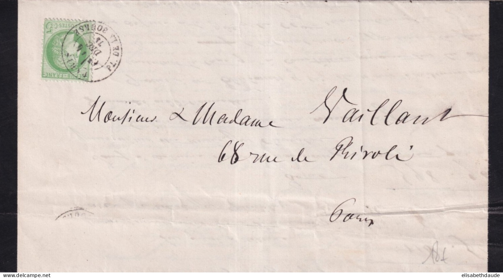 1875 ? - CACHET à DATE Sur Le TIMBRE CERES - LETTRE LOCALE De PARIS - 1871-1875 Cérès