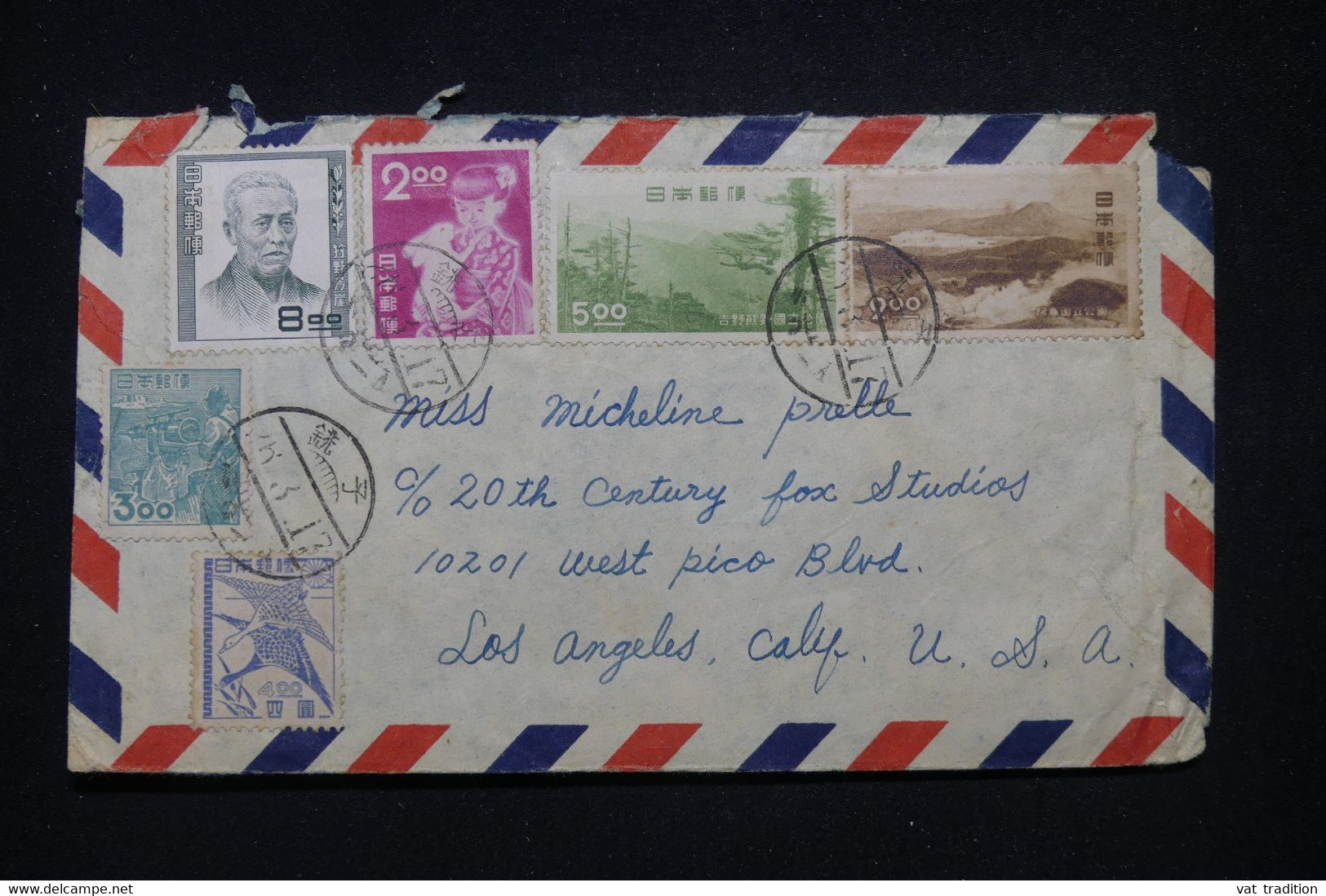 JAPON - Enveloppe De Chōshi Pour Los Angeles, Période 1950, Affranchissement Varié - L 99302 - Storia Postale