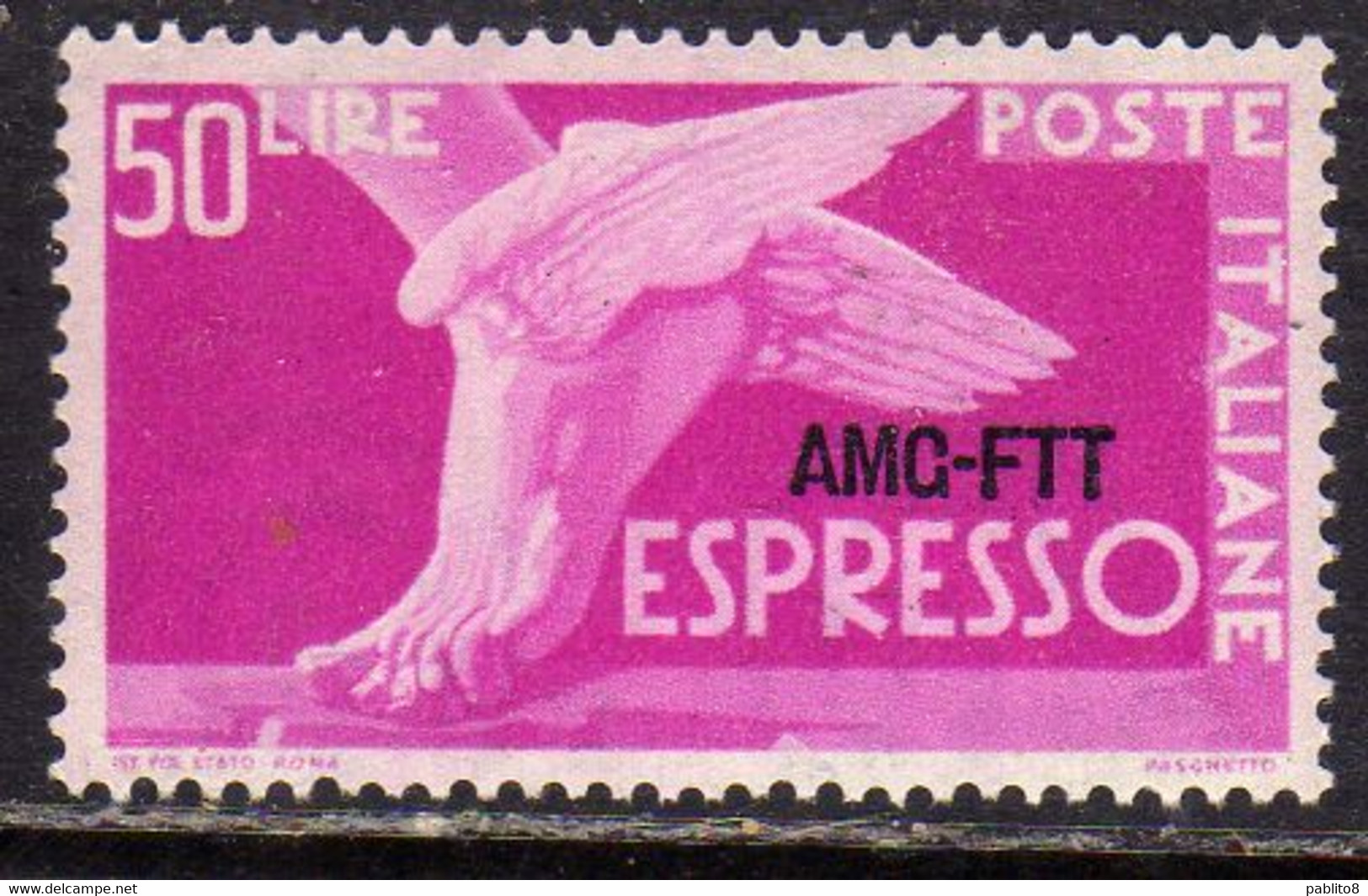 TRIESTE A 1953 AMG-FTT OVERPRINTED ESPRESSO SPECIAL DELIVERY LIRE 50 RUOTA III MNH BEN CENTRATO - Posta Espresso