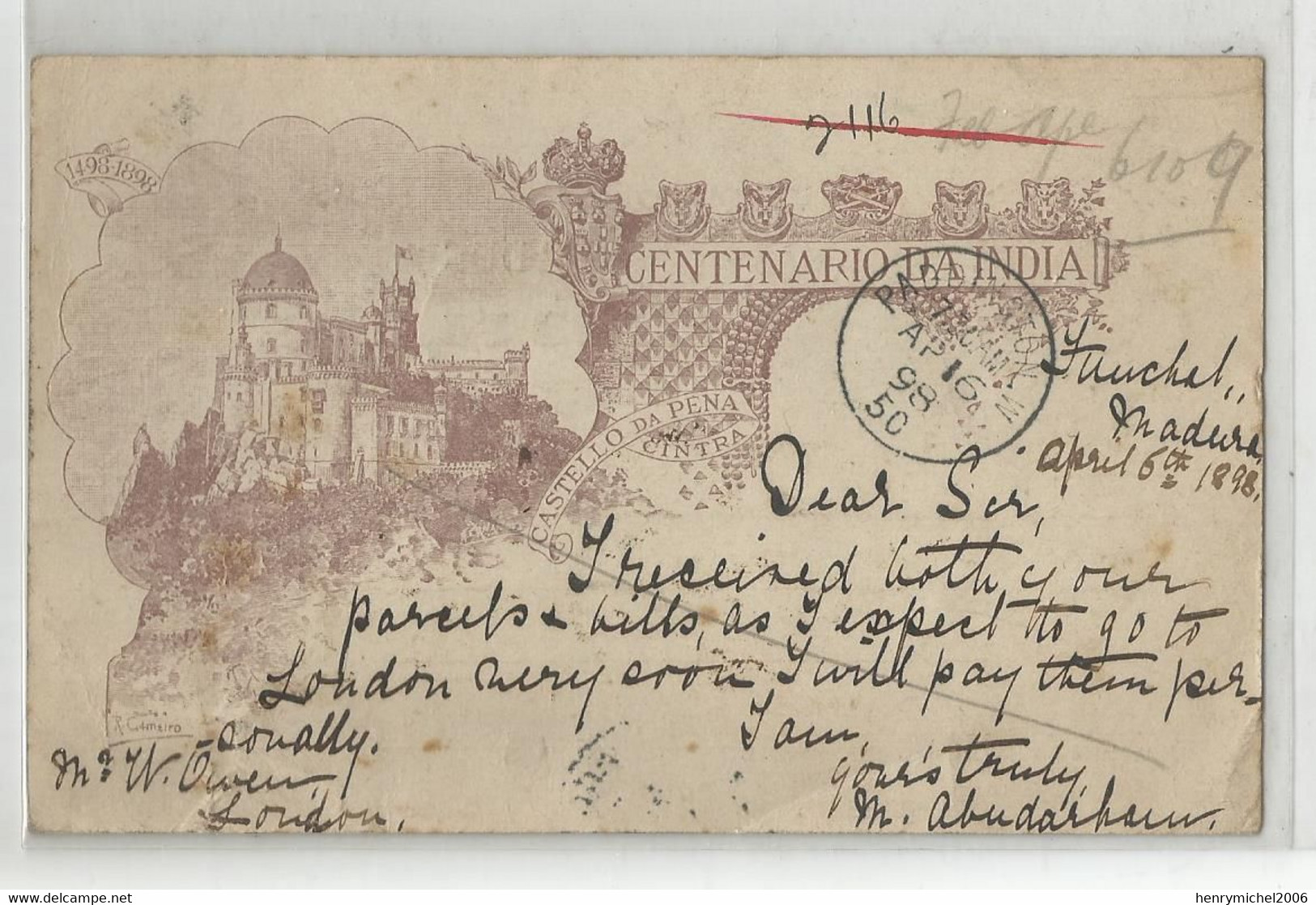 Marcophilie Portugal Cachet Funchal Madeira 1898 Pour London England Centenario Da India - Postmark Collection