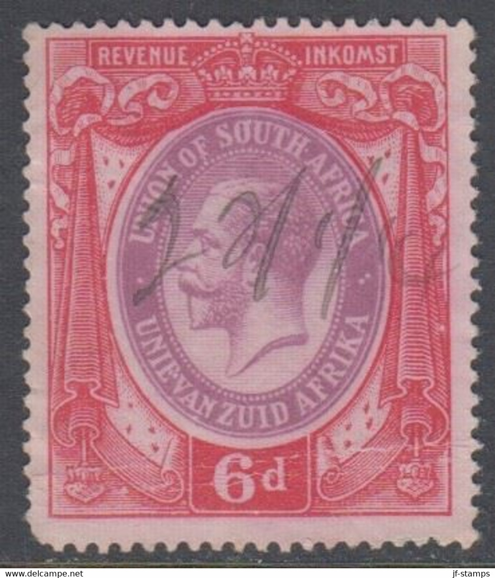 1913-1924. UNION OF SOUTH AFRICA. Georg V. REVENUE INKOMST. 6 D. Fold. () - JF420371 - Servizio