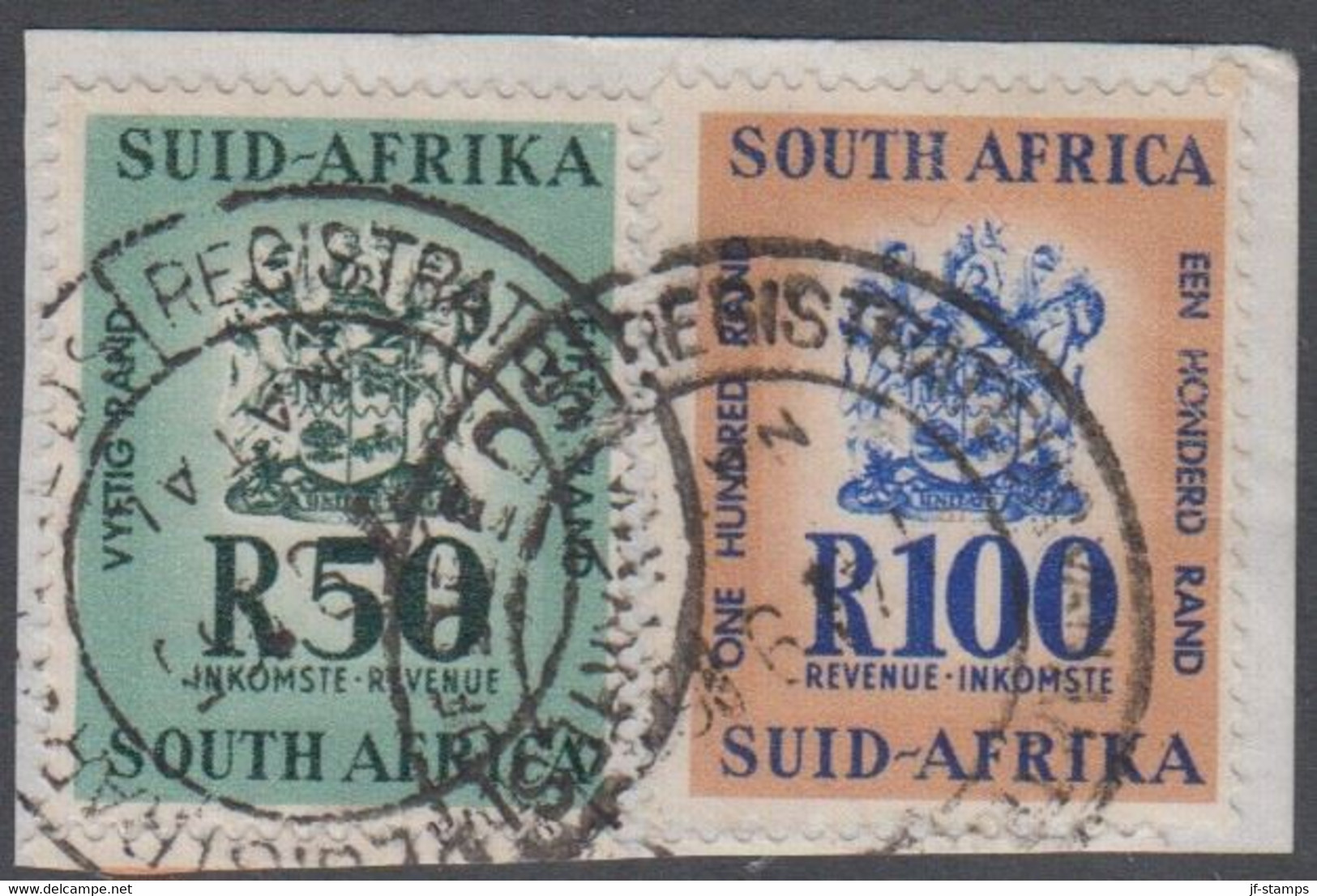 1965. SOUTH AFRICA. REVENUE INKOMST. R 50 + R 100 On Small Piece.  () - JF420380 - Officials