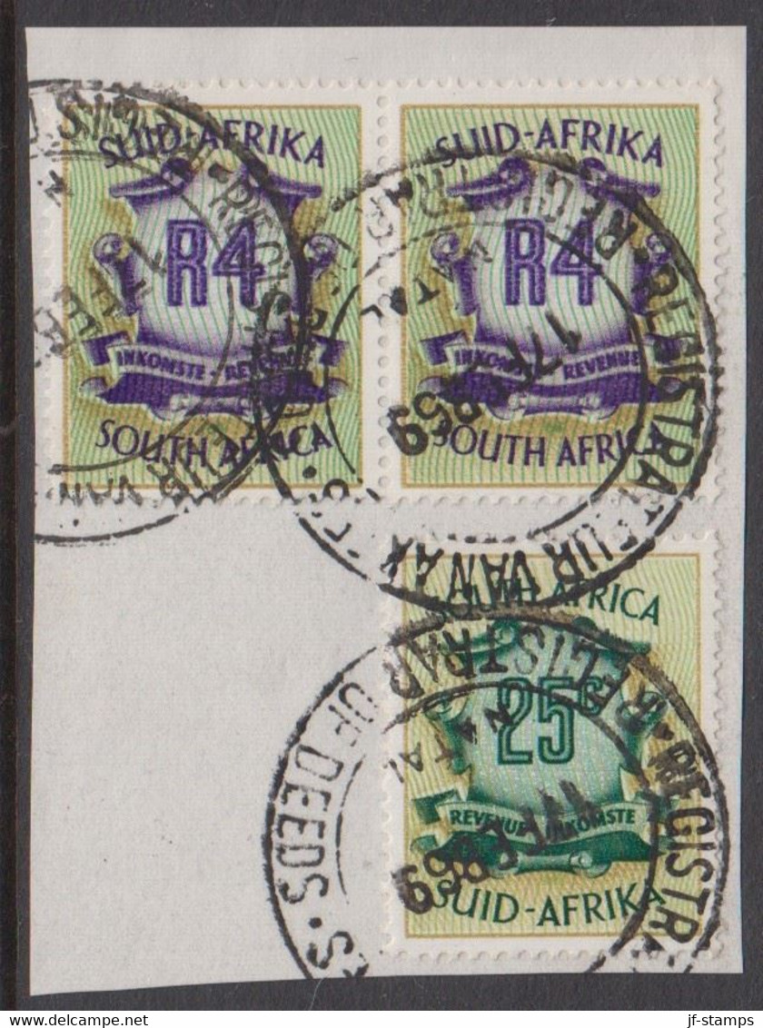 1969. SOUTH AFRICA. REVENUE INKOMST. 2 Ex R 4 + 25 C. On Small Piece.  () - JF420390 - Dienstmarken