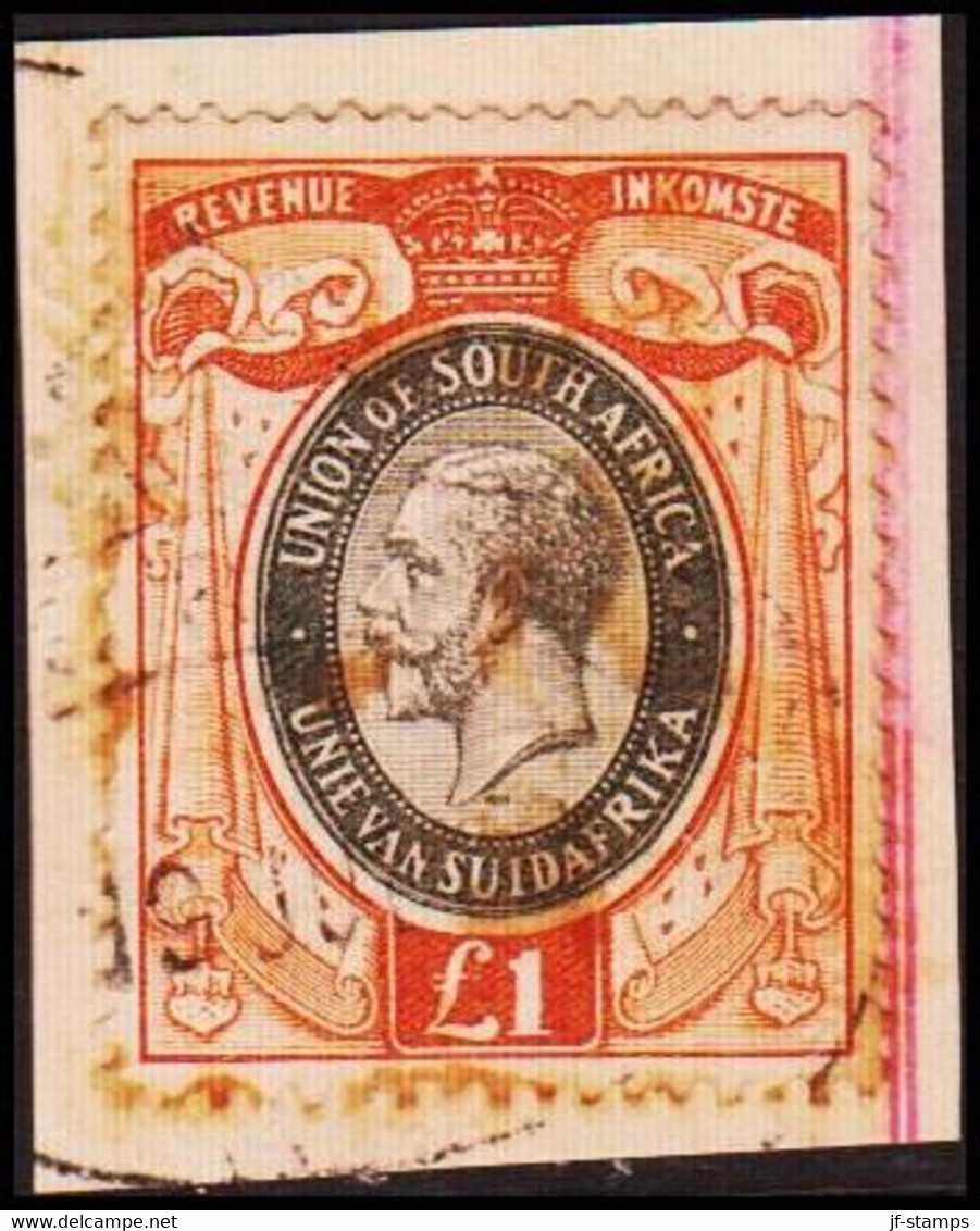 1913-1935. UNION OF SOUTH AFRICA. Georg V. REVENUE INKOMST. £ 1 On Small Piece. () - JF420435 - Service