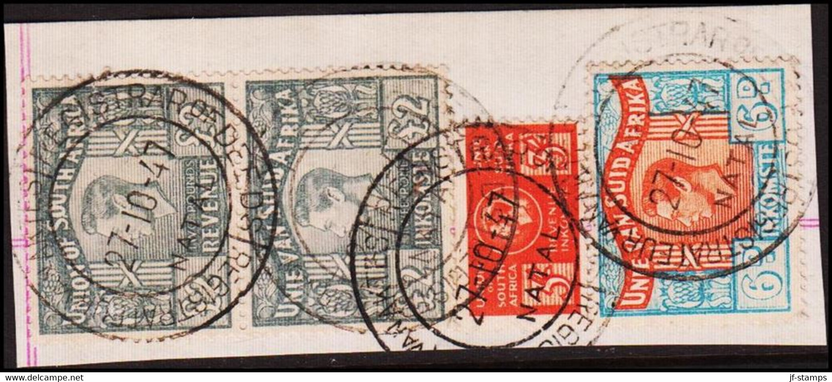 1947. UNION OF SOUTH AFRICA. Georg VI. REVENUE INKOMST. Pair £ 2 And 6 D And 3 S. On ... () - JF420437 - Servizio