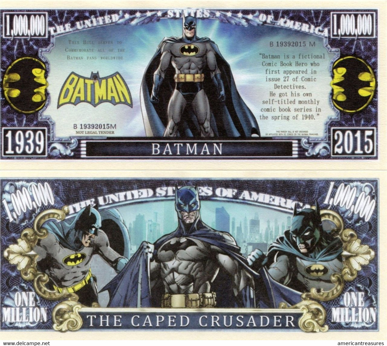 USA 1 Million Dollar Novelty Banknote 'Batman' (Comic Detectives) - NEW - UNC & CRISP - Other - America