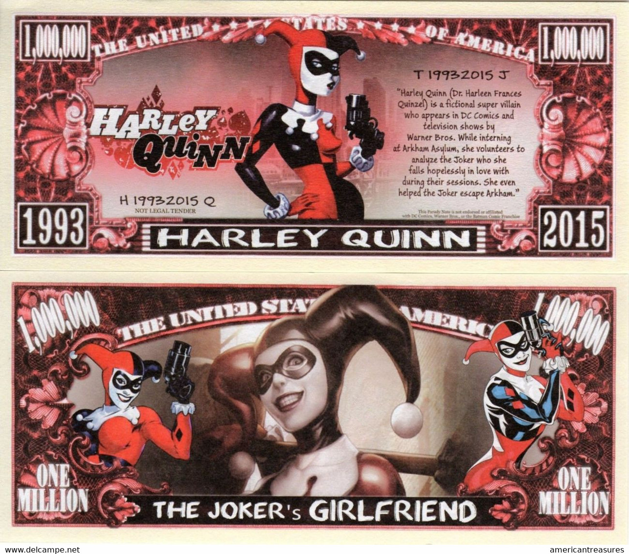 USA 1 Million Dollar Novelty Banknote 'Harley Quinn' (DC Comics - Warner Bros) UNC&CRISP - Sonstige – Amerika