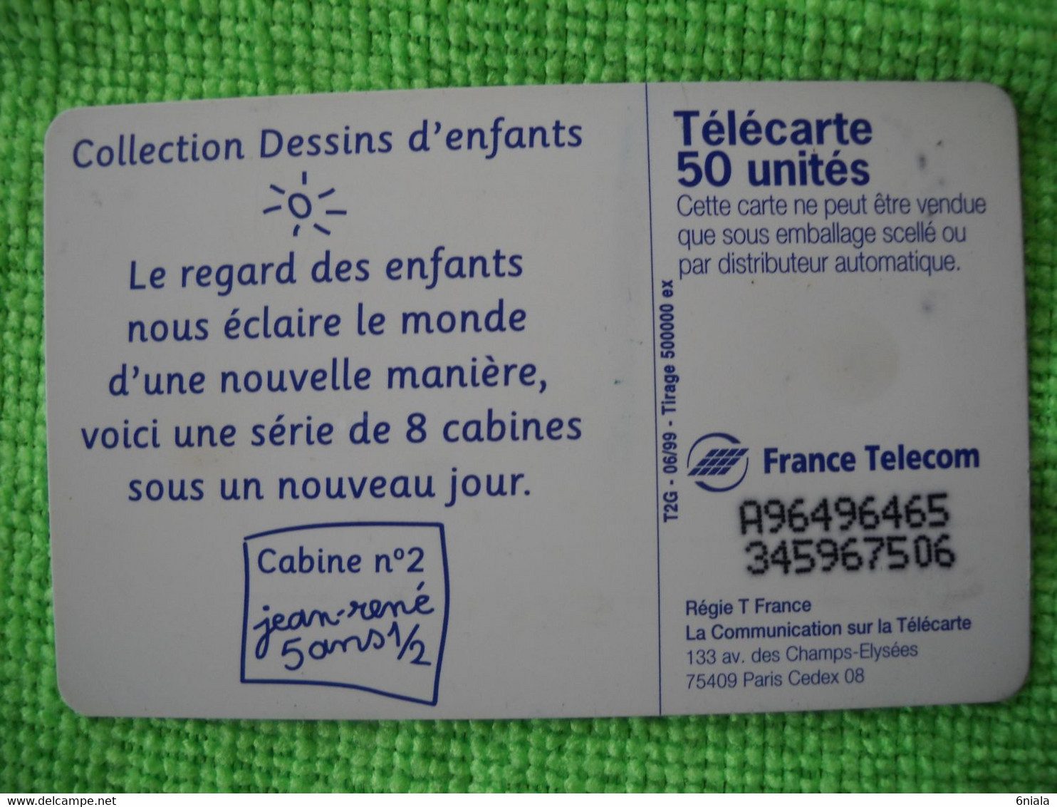 7178 Télécarte Collection CABINE DE MA RUE  Jean René 5 Ans 1/2  50U  ( Recto Verso)  Carte Téléphonique - 1999