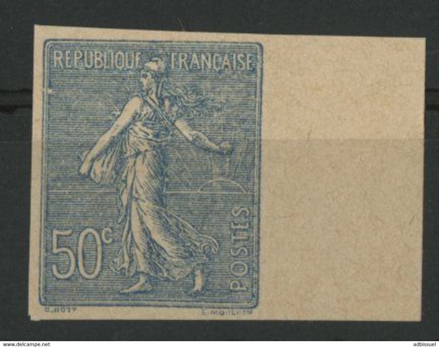 ESSAI Du N° 161 Type Semeuse Lignée, 50 Ct Bleu Sur Papier Crème. Avec Bord De Feuille. TB - Pruebas De Colores 1900-1944