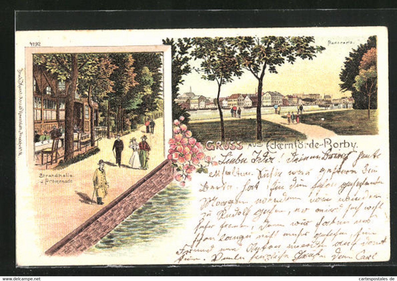 Lithographie Eckernförde-Borby, Gasthaus Strandhalle Und Promenade - Eckernfoerde