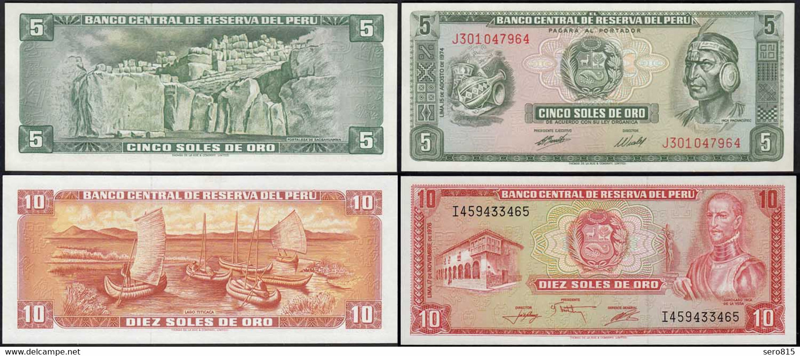 Peru 5 + 10 Soles Banknoten 1974 + 1976 Pick 99 + 112 UNC (1)    (14308 - Andere - Amerika