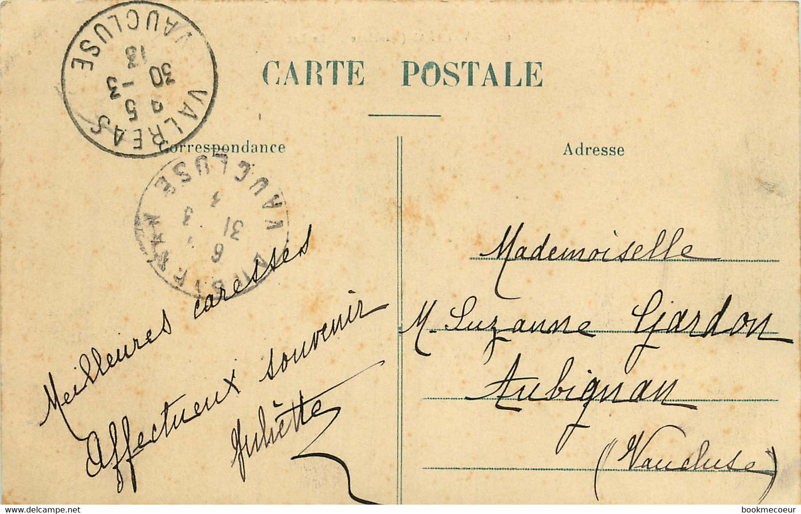 VALREAS LE LAC  Voyagée En 1913 Pour AUBIGNAN - Valreas