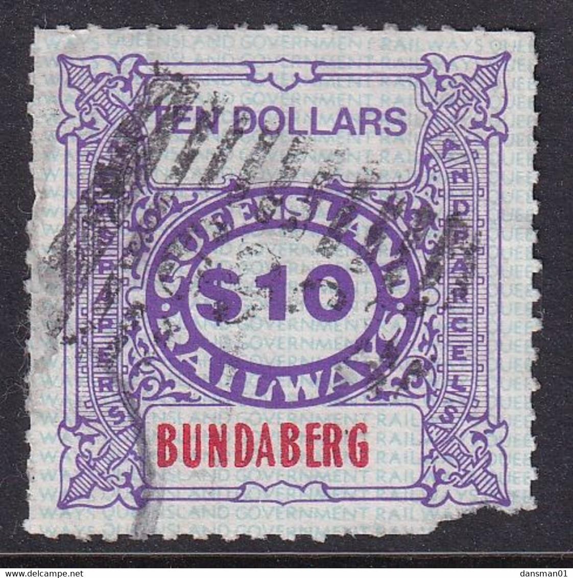 Queensland Railway Parcel Stamp $10 BUNDERBERG - Other & Unclassified