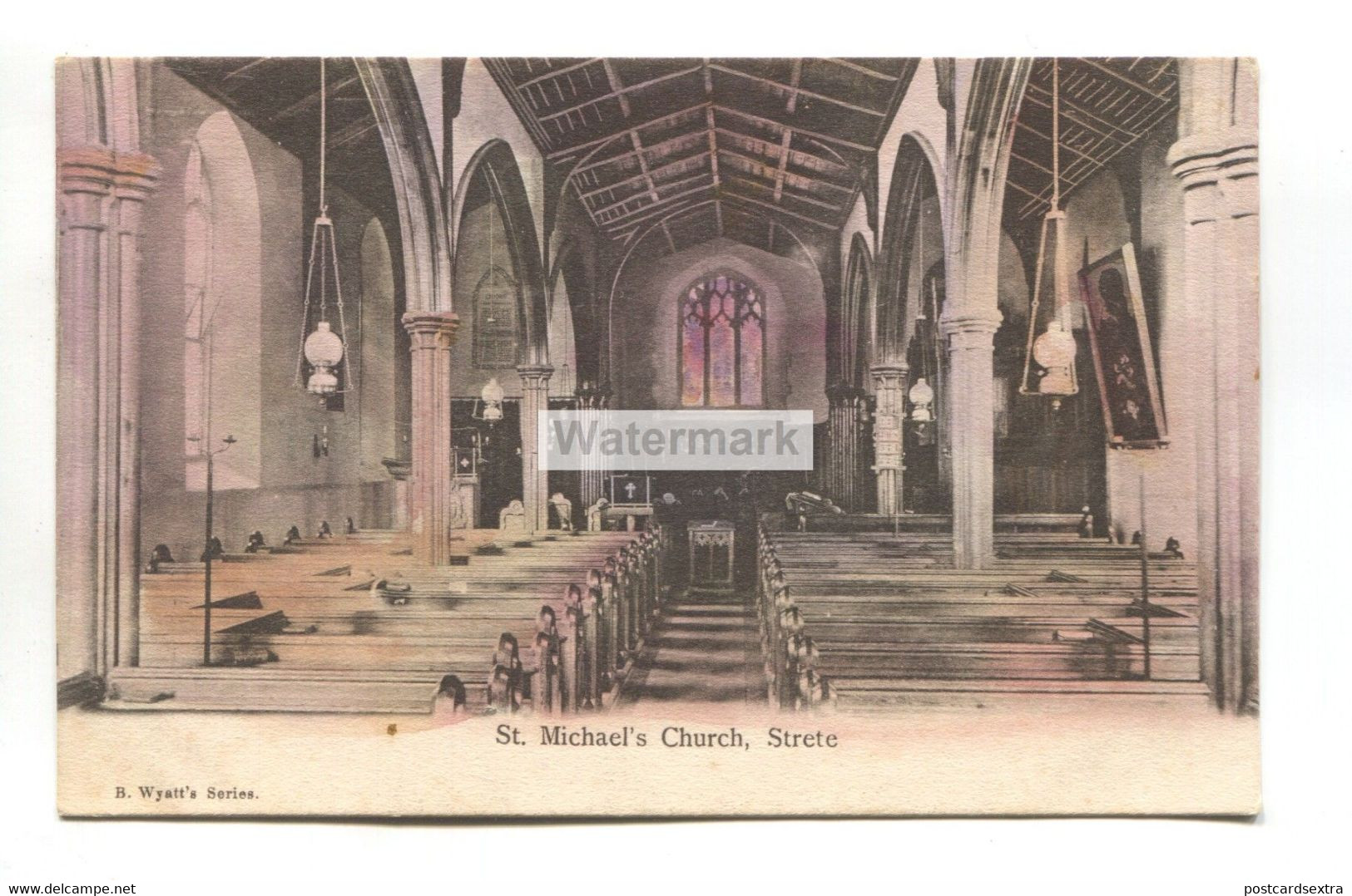 Strete - St Michael's Church Interior And Oil Lamps - Old Devon Postcard - Andere & Zonder Classificatie