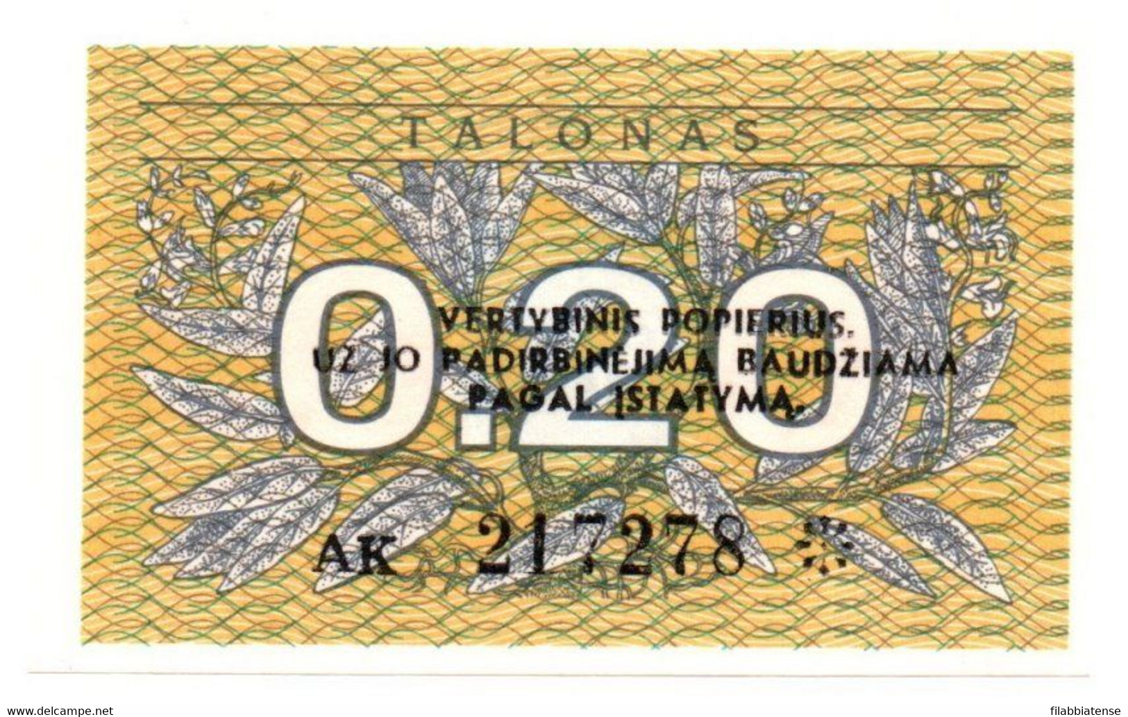 Lituania - 0.20 Talonas 1991    +++++++ - Lithuania