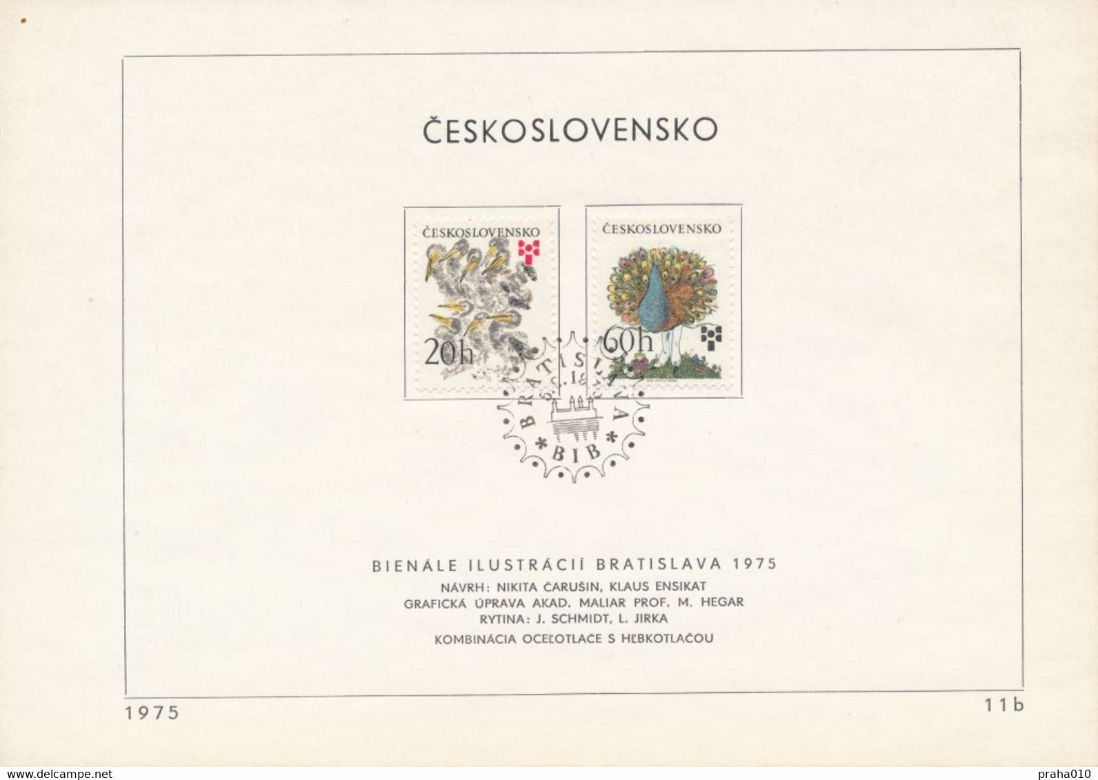 Czechoslovakia / First Day Sheet (1975/11 B) Bratislava: Biennale Of Illustrations (N. Casusin, K. Ensikat) - Peacocks