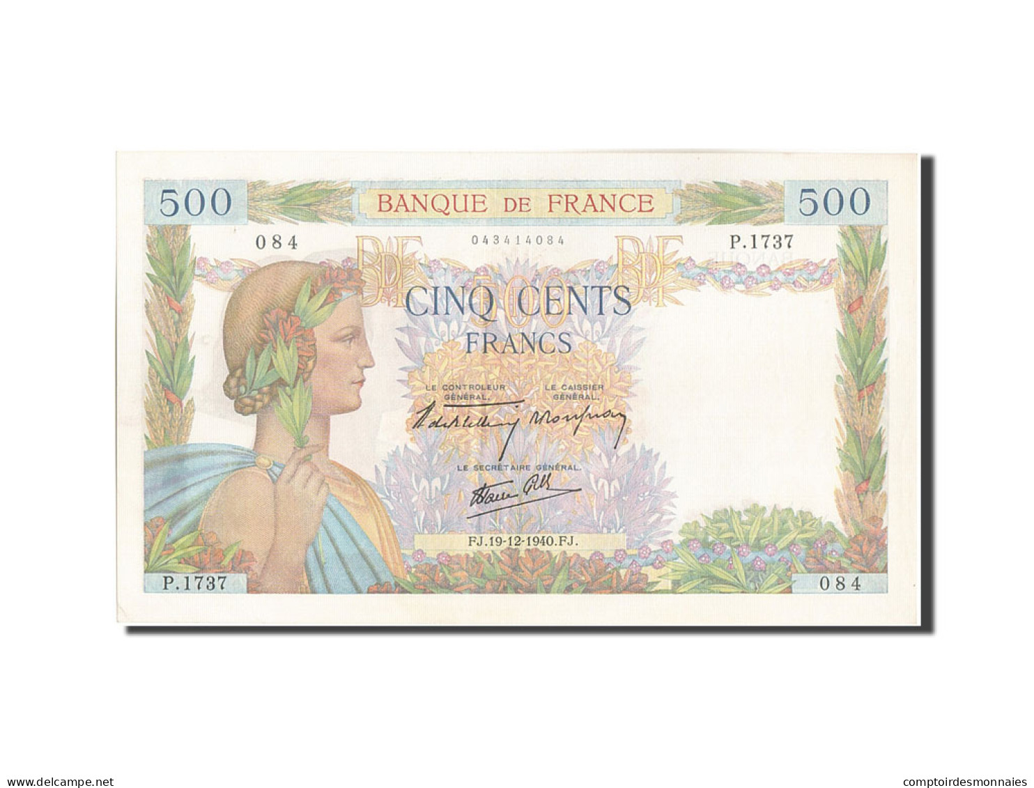 Billet, France, 500 Francs, 500 F 1940-1944 ''La Paix'', 1940, 1940-12-19, SPL - 500 F 1940-1944 ''La Paix''