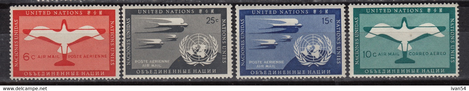 UNO NY : Airmail 1-4 ** MNH  - Série Courante 1951-57 - Poste Aérienne