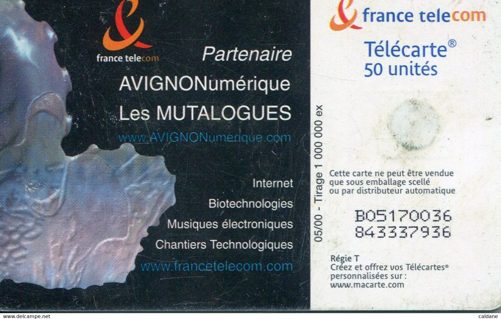 TELECARTE  France Telecom 50 UNITES.   1.000.000 EX. - Cultura