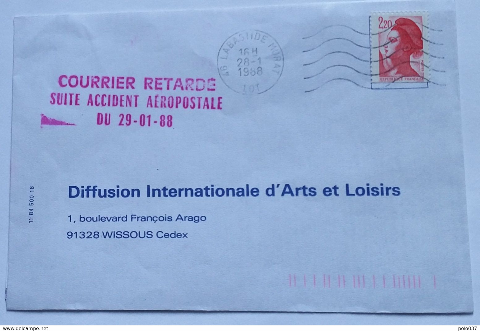 AV 002 – LOT 46  Départ LABASTIDE MURAT Accident Avion à TOULOUSE BLAGNAC 29 01 1988 - Cartas Accidentadas