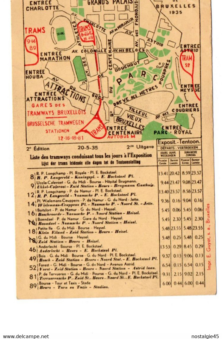 Plan Des Tramways Pour Se Rendre à L'Exposition De Bruxelles 1935 - Exposiciones