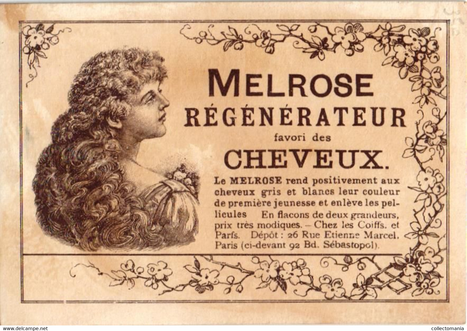 5 Cards MELROSE Régénérateur favori des Cheveux   Rue Etienne Marcel Paris Litho chromos parfum haar - hair perfume