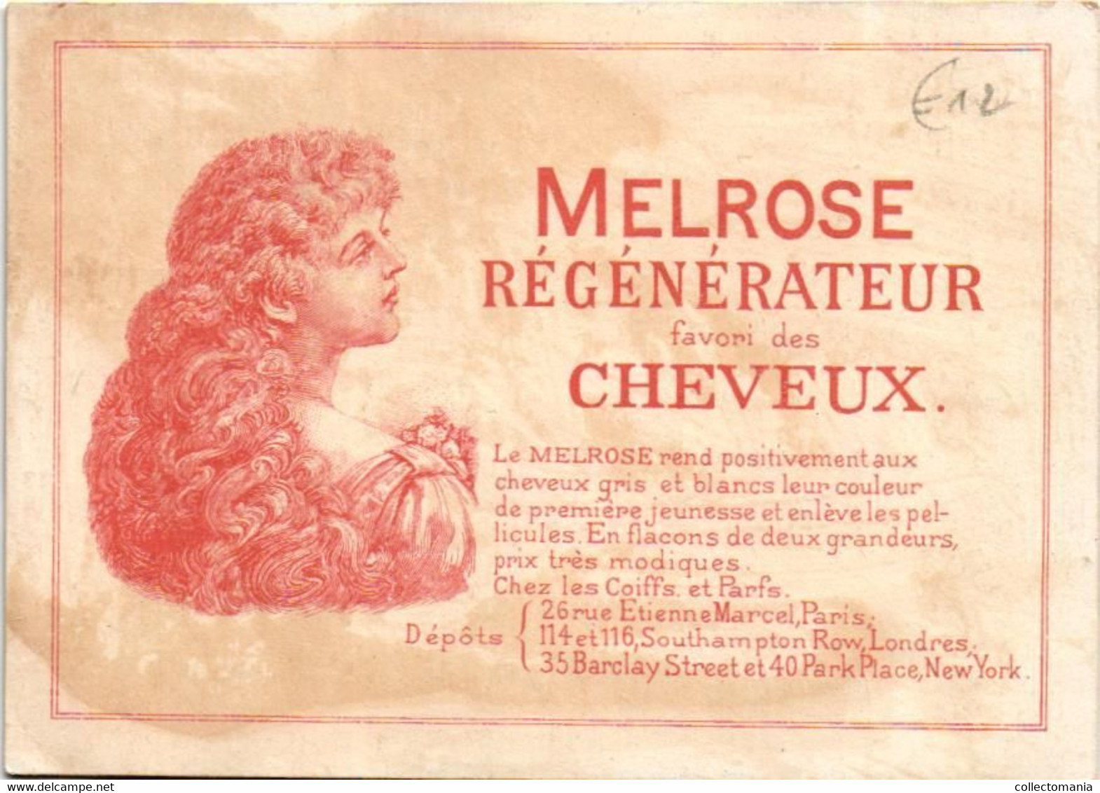 5 Cards MELROSE Régénérateur favori des Cheveux   Rue Etienne Marcel Paris Litho chromos parfum haar - hair perfume