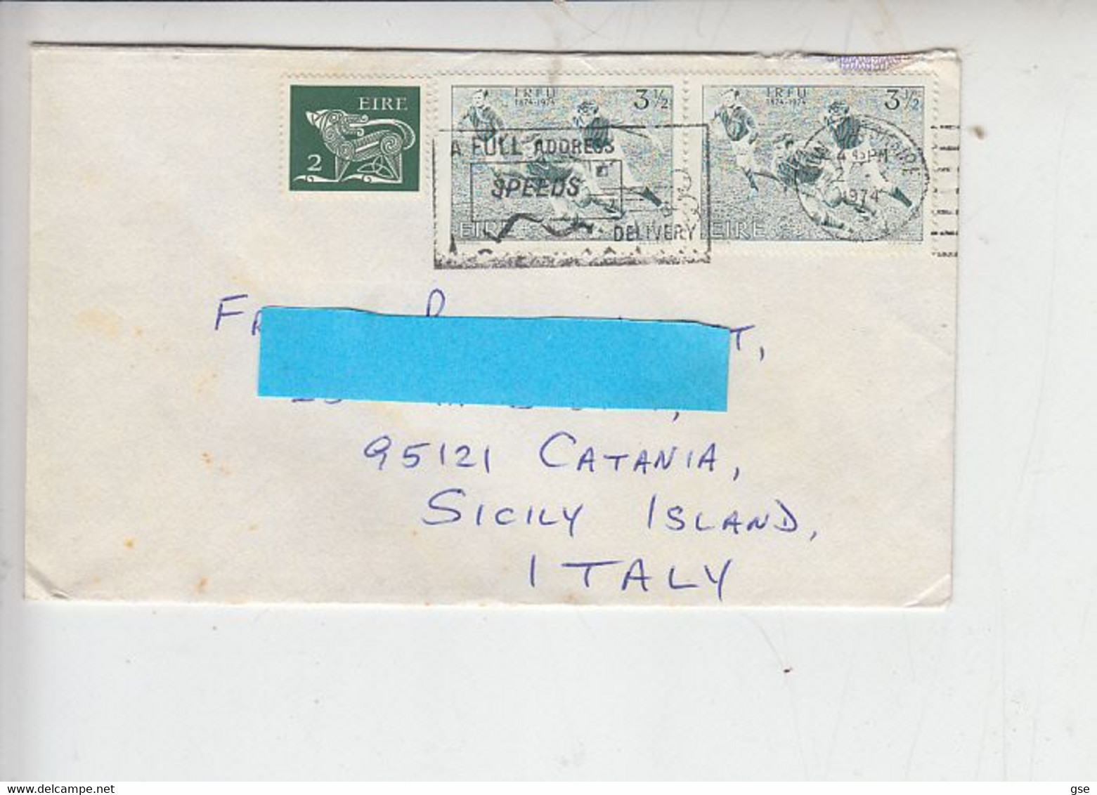 IRLANDA  1994  - Lettera Per Italia - Unificato 309 - Sport - Rugby - Lettres & Documents