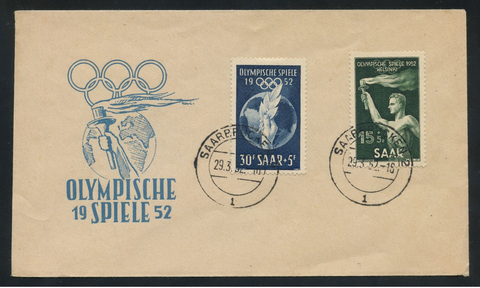 Saar 1952 Helsinki Olympics Issue On FDC, Perfect Quality, MiNr. 314-315, Cat. €85, Good Thematic Item - FDC